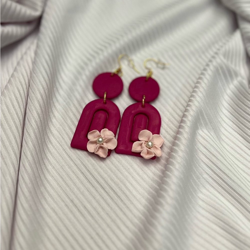 Fuchsia clay dangle earrings